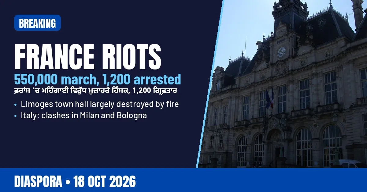 Breaking-news poster: France riots, 1,200 arrested as cost-of-living marches turn violent