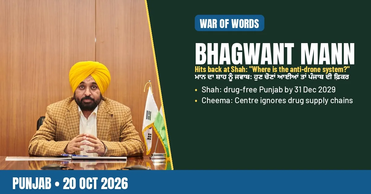 Breaking-news poster: Bhagwant Mann responds to Amit Shah on Punjab drugs