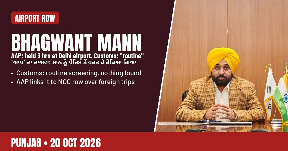 Breaking-news poster: Bhagwant Mann airport row