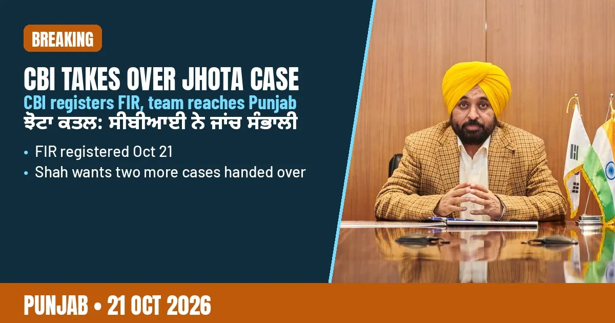 Breaking-news poster: CBI takes over the Jhota murder probe