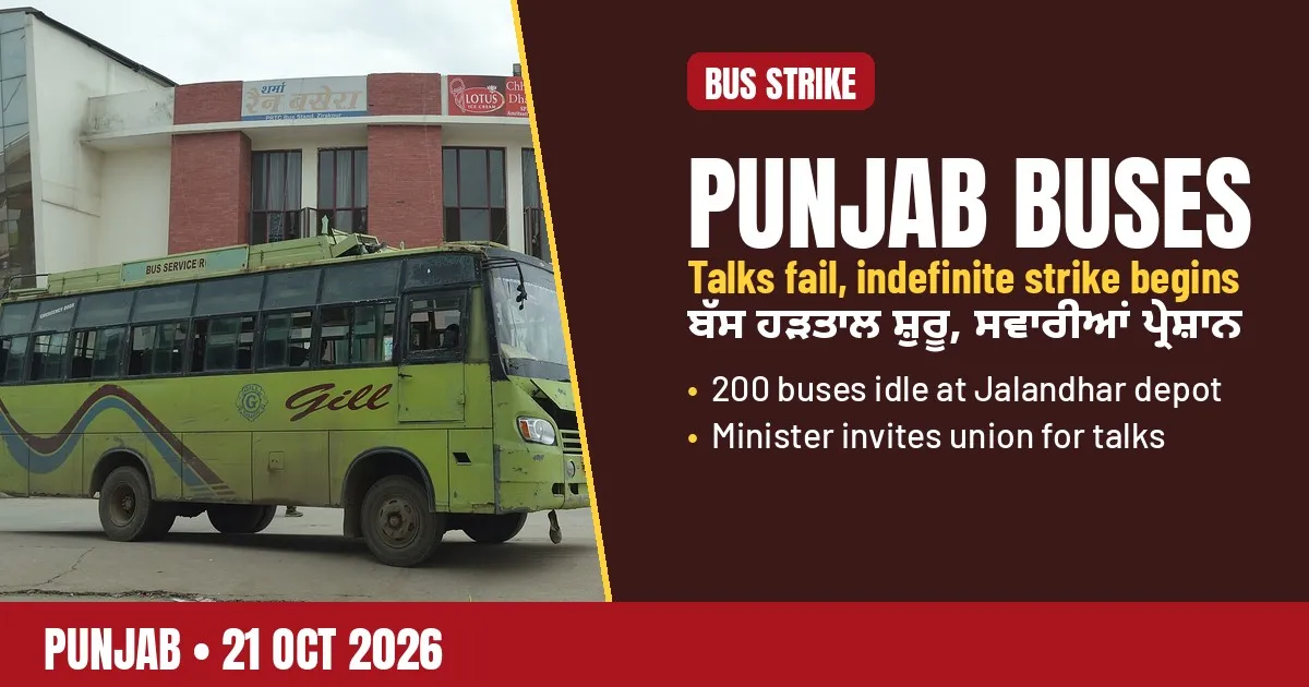 Breaking-news poster: Punjab Roadways PUNBUS PRTC strike