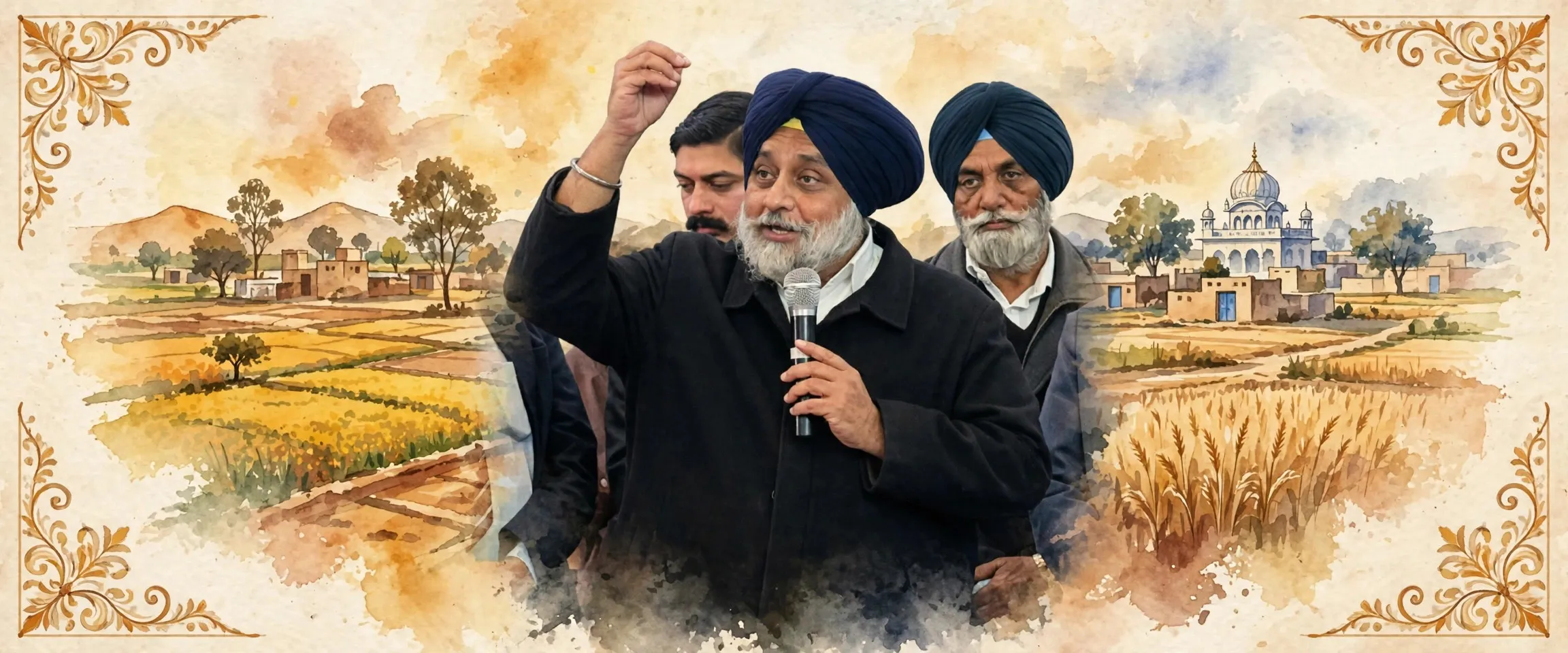 ਜੁਗਤੀ ਲਈ ਬਣਾਇਆ ਸੰਪਾਦਕੀ ਡਿਜ਼ਾਈਨ, ਜਿਸ ਵਿੱਚ ਸੁਖਬੀਰ ਸਿੰਘ ਬਾਦਲ ਦੀ ਕੁਲਦੀਪ ਸਿੰਘ ਦੀਪ ਵੱਲੋਂ ਲਈ ਅਸਲ ਤਸਵੀਰ ਸ਼ਾਮਲ ਹੈ (CC BY-SA 4.0)।