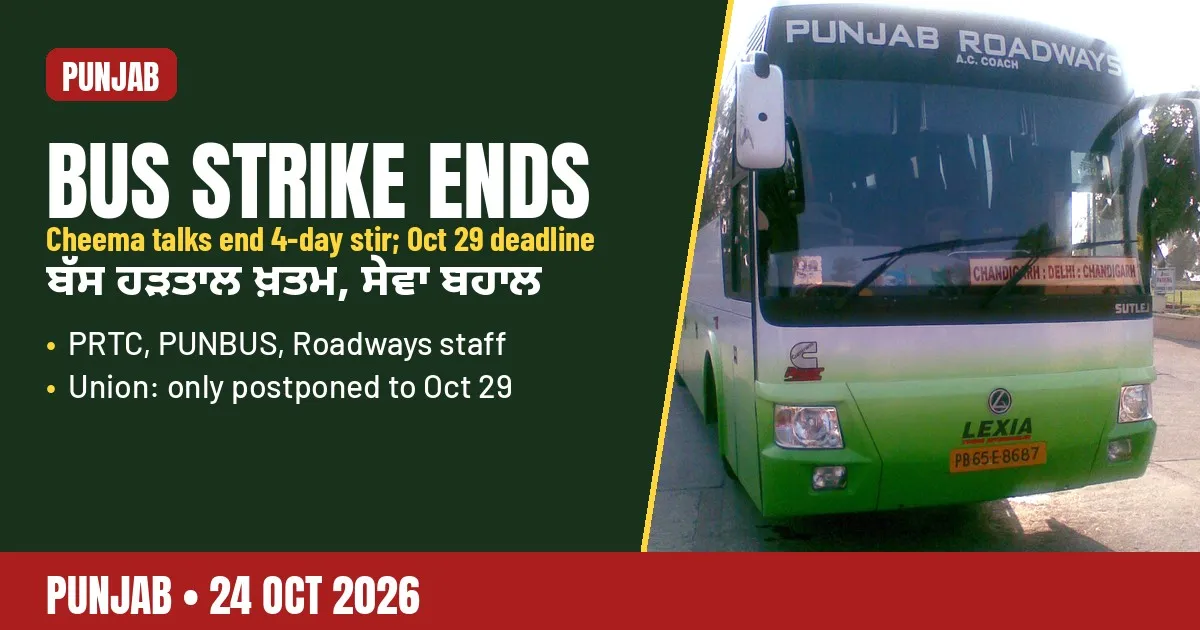 Breaking-news poster: Punjab Roadways bus strike ends