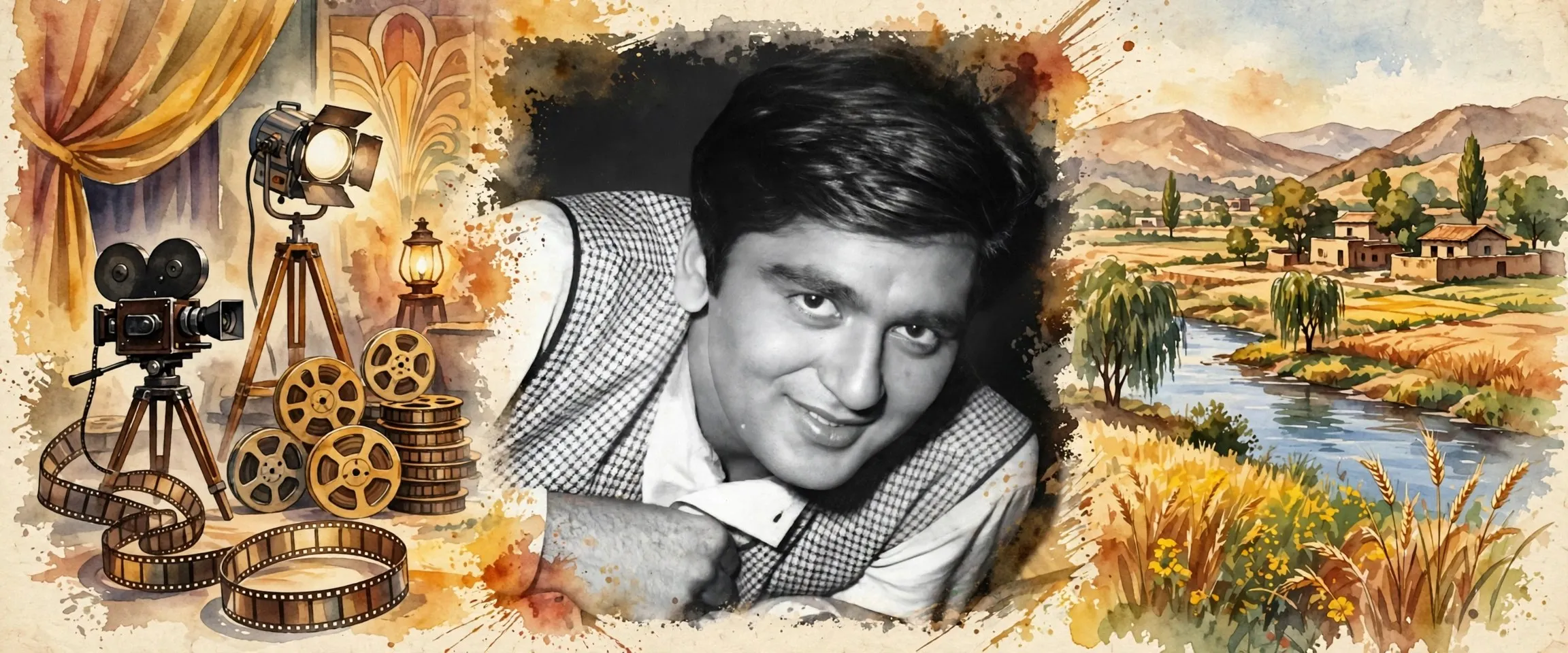 AI-generated editorial design for Jugti, incorporating original photograph of Sunil Dutt by FilmIndia magazine (public domain)
