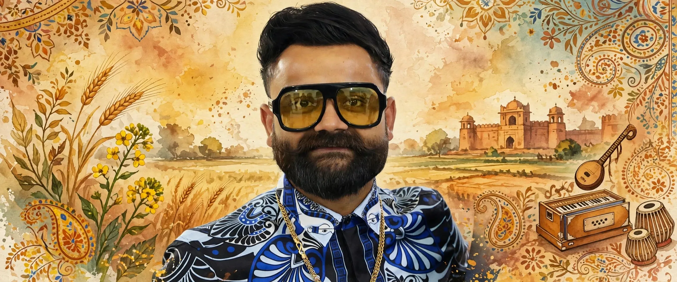 AI-generated editorial design for Jugti, incorporating original photograph of Amrit Maan by Andrew Scheer (CC0)