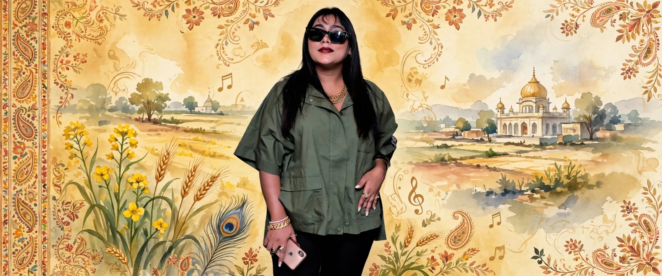 AI-generated editorial design for Jugti, incorporating original photograph of Afsana Khan by Bollywood Hungama (CC BY 3.0)