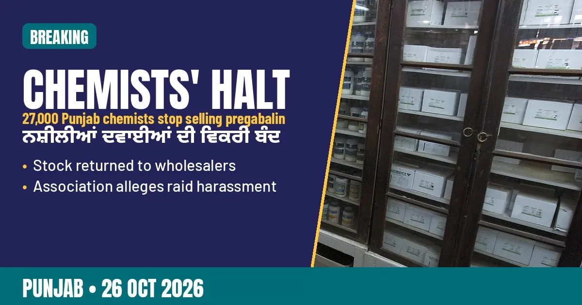Breaking-news poster: Punjab chemists halt sale of habit-forming drugs