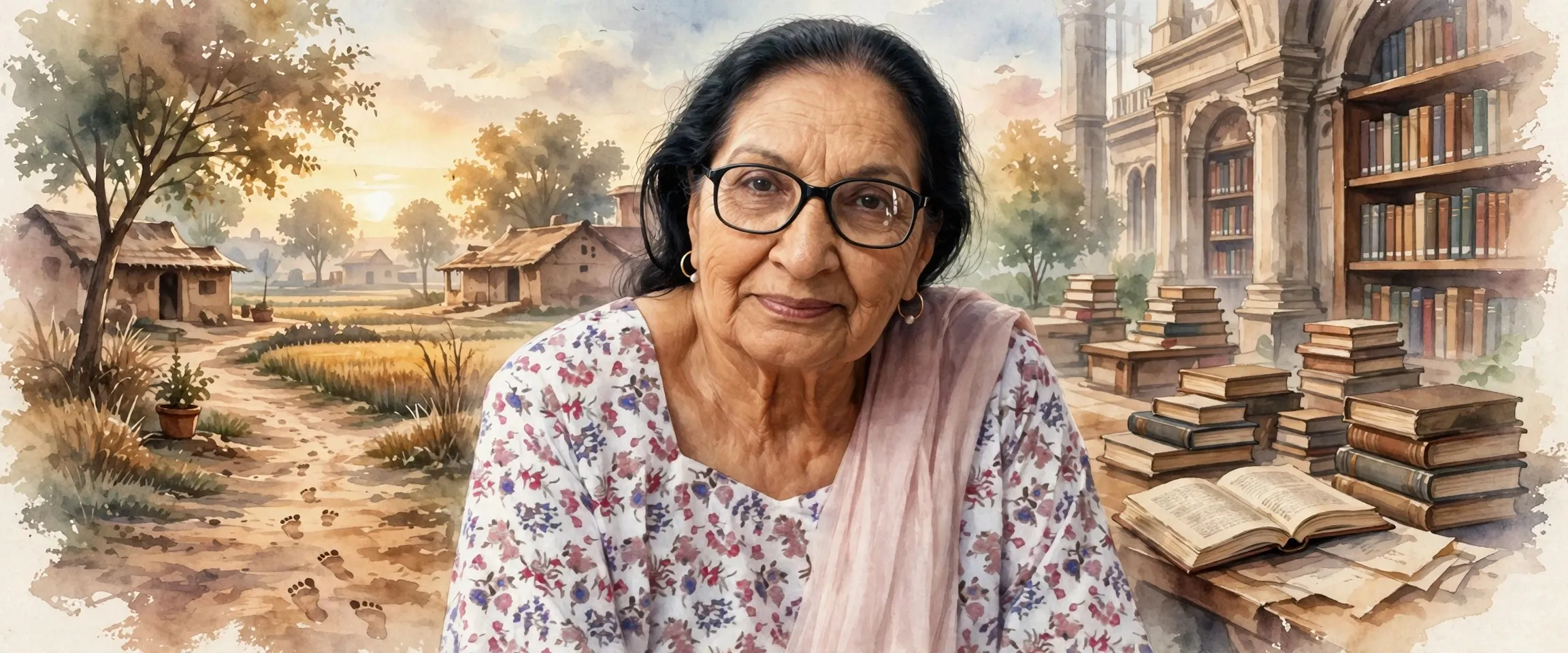 AI-generated editorial design for Jugti, incorporating original photograph of Dalip Kaur Tiwana by Satdeep Gill (CC BY-SA 3.0)