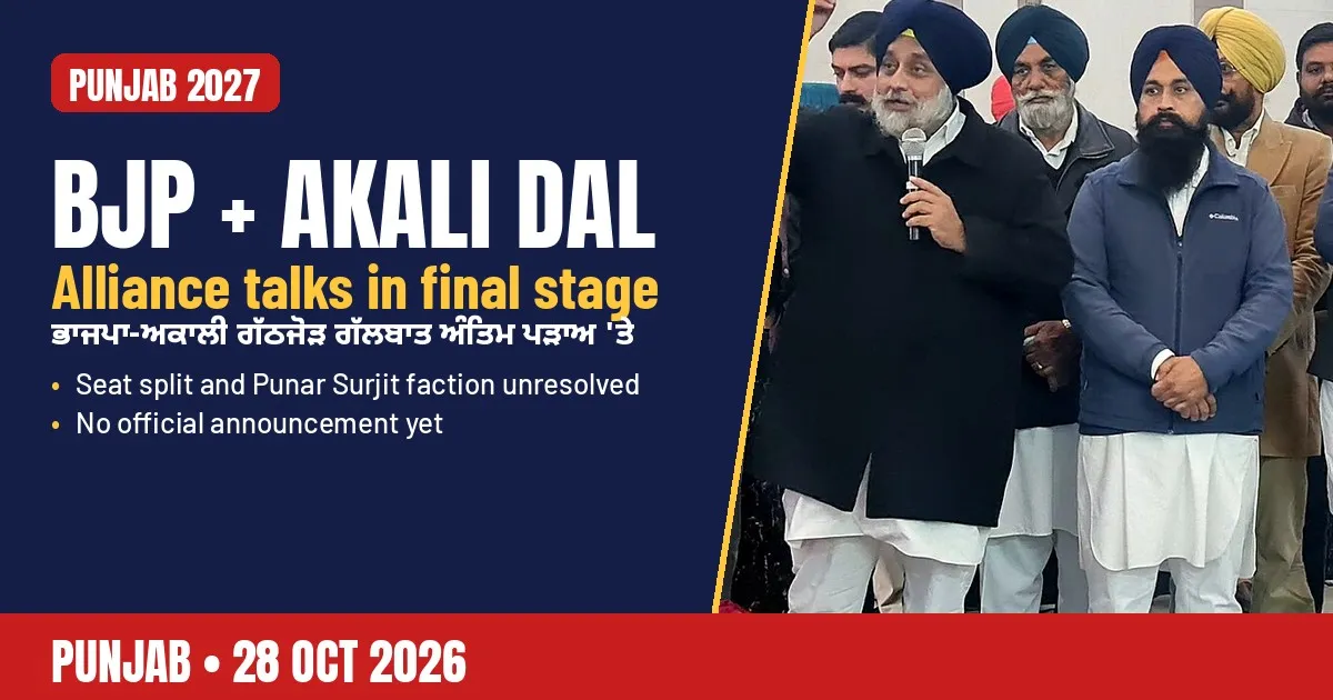 AI-generated editorial design for Jugti, incorporating an original photograph of Sukhbir Singh Badal