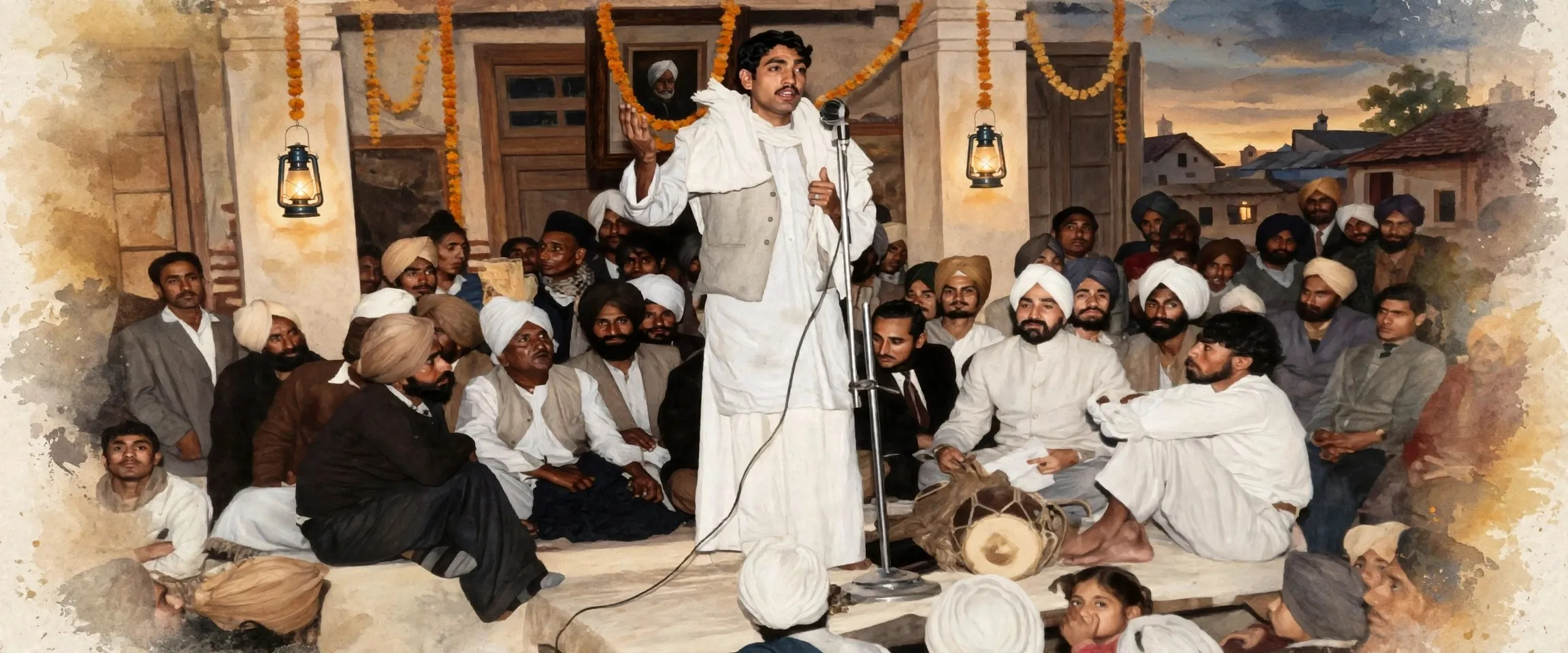 AI-generated editorial design for Jugti, incorporating original photograph of Shiv Kumar Batalvi by Amarjit Chandan (CC BY 4.0)